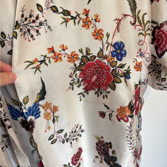 Zara Women's Floral Satin Kimono Robe - Cream and Multicolor - Picture 2 of 10